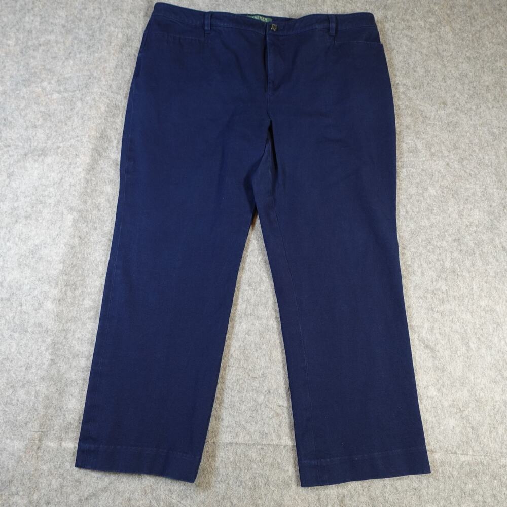 Ralph Lauren Pants Womens 18W Straight Leg Chino Blue 27" Preppy Trousers